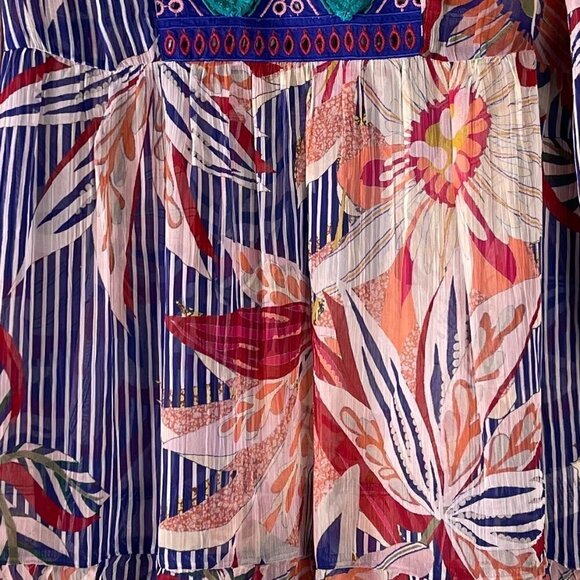 Soft Surroundings Tory Tunic Womens Sz XS Floral Stripes Sheer Boho Embroidered - Picture 6 of 11